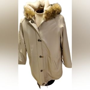 NWT. Wilson Women's XL Leather and Fur Full Length Coat.  Zip/ Toggle Closure.